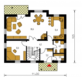 Image miroir | Plan de sol du rez-de-chaussée - KLASSIK 158